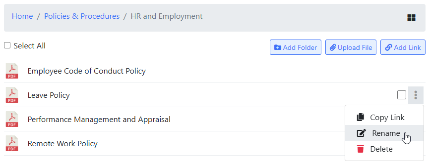 Rename menu item on company documents