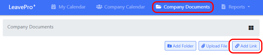 Add Link button on company documents