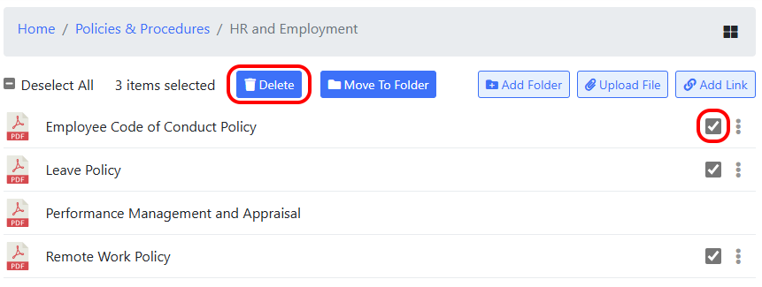 Delete button on company documents